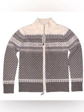 Woolovers Men's 100% Wool Nordic Fair Isle Full Zip Cardigan Sweater Ski brown S